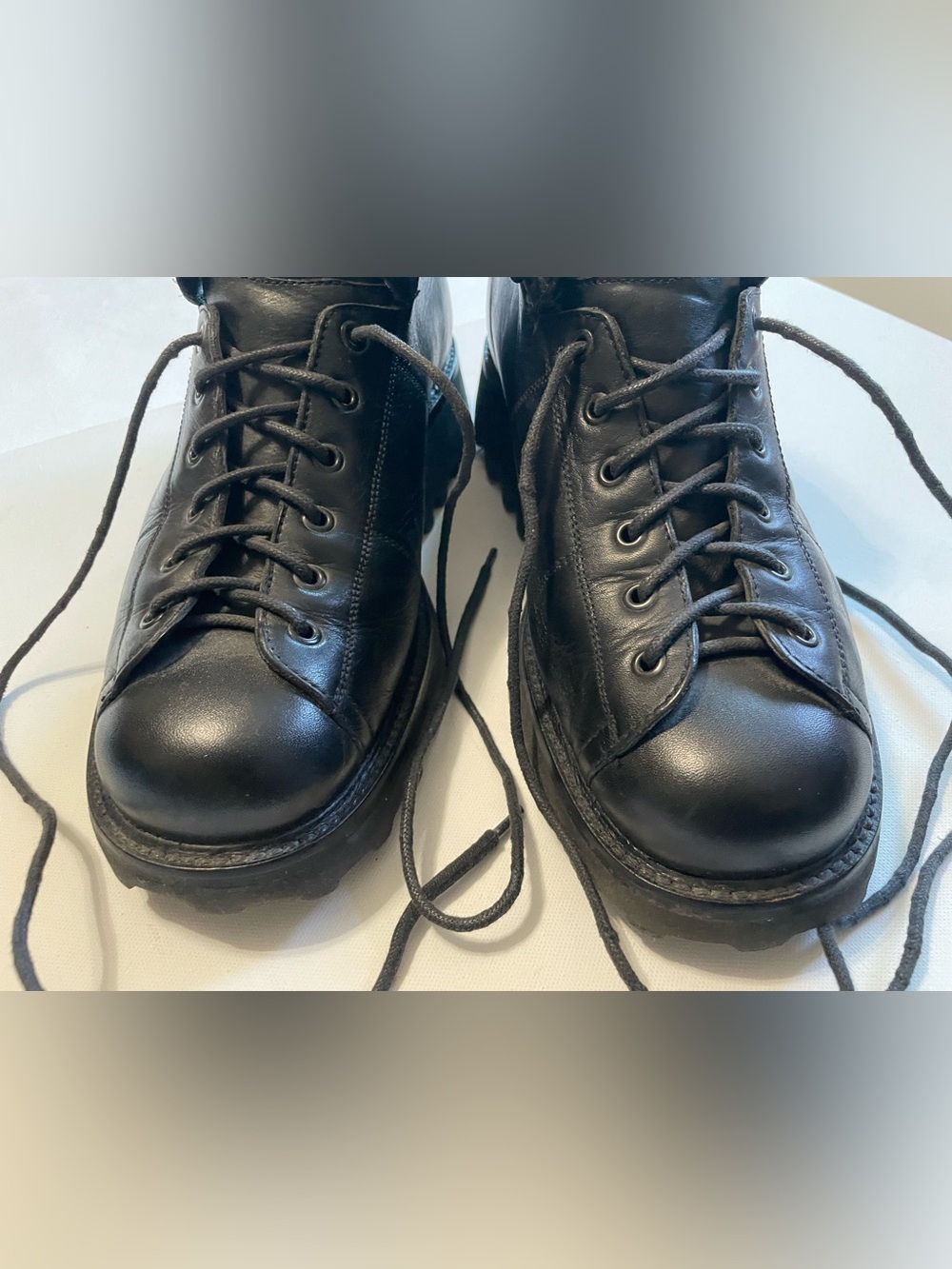 Cole Haan Men’s Black Leather Lace-Up High-Top Combat Boots Vintage - Picture 2 of 13